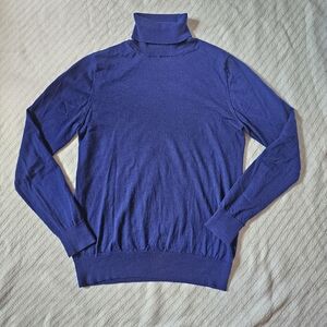 Paola Pecora 100% Merino Extra Fine Men's Blue Stealth Wealth Roll Turtleneck L